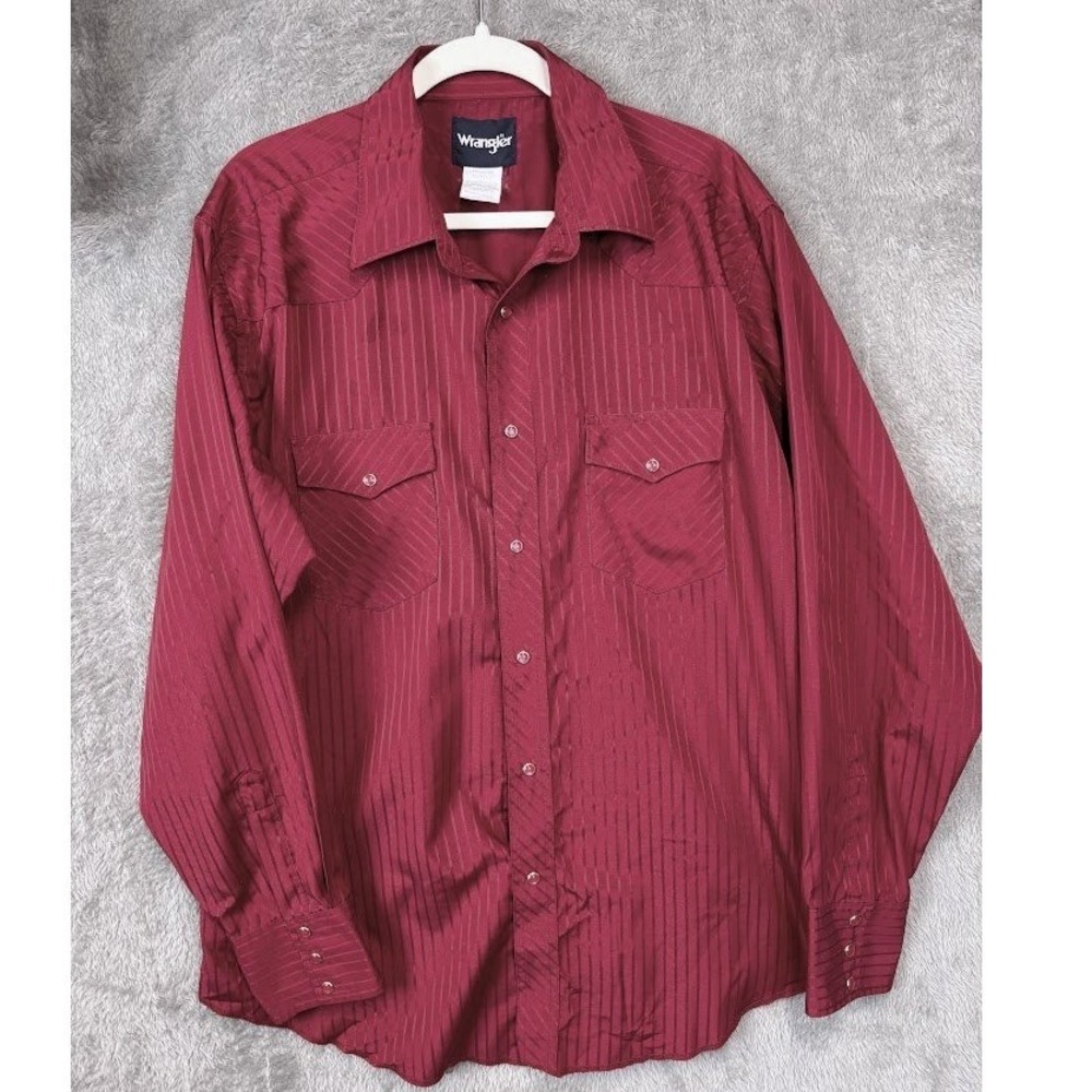 Wrangler Mens Vintage Maroon Burgundy Pearl Snap Western Stripe Shirt XL 75740WN